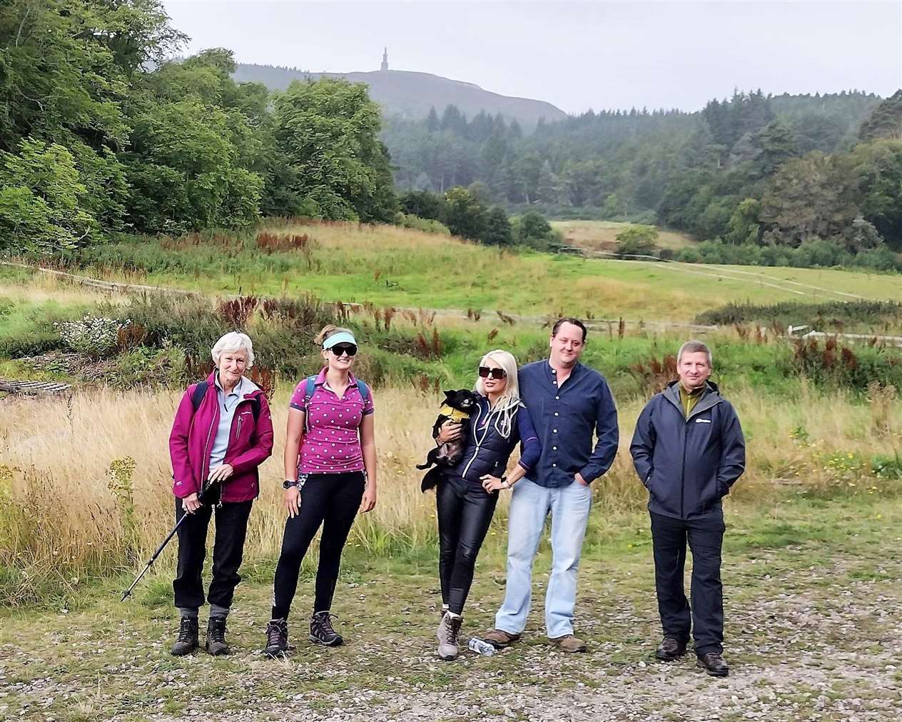 Natalie and walking companions at the start of a Ben Bhraggie hike on day five.