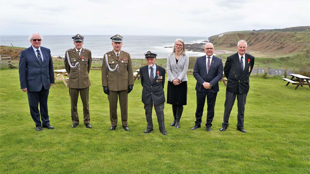 From left, Murray Lamont honorary RBLS honorary member, warrant officer Krzysztof Stolarczyk, Polish defence attaché Colonel Mieczysław Malec, Richard Polanski, Sylwia Spooner head of cultural affairs at the Polish embassy, Ireneusz Truszkowski consul general at the Polish embassy and Tommy Munro RBLS. Picture: DGS