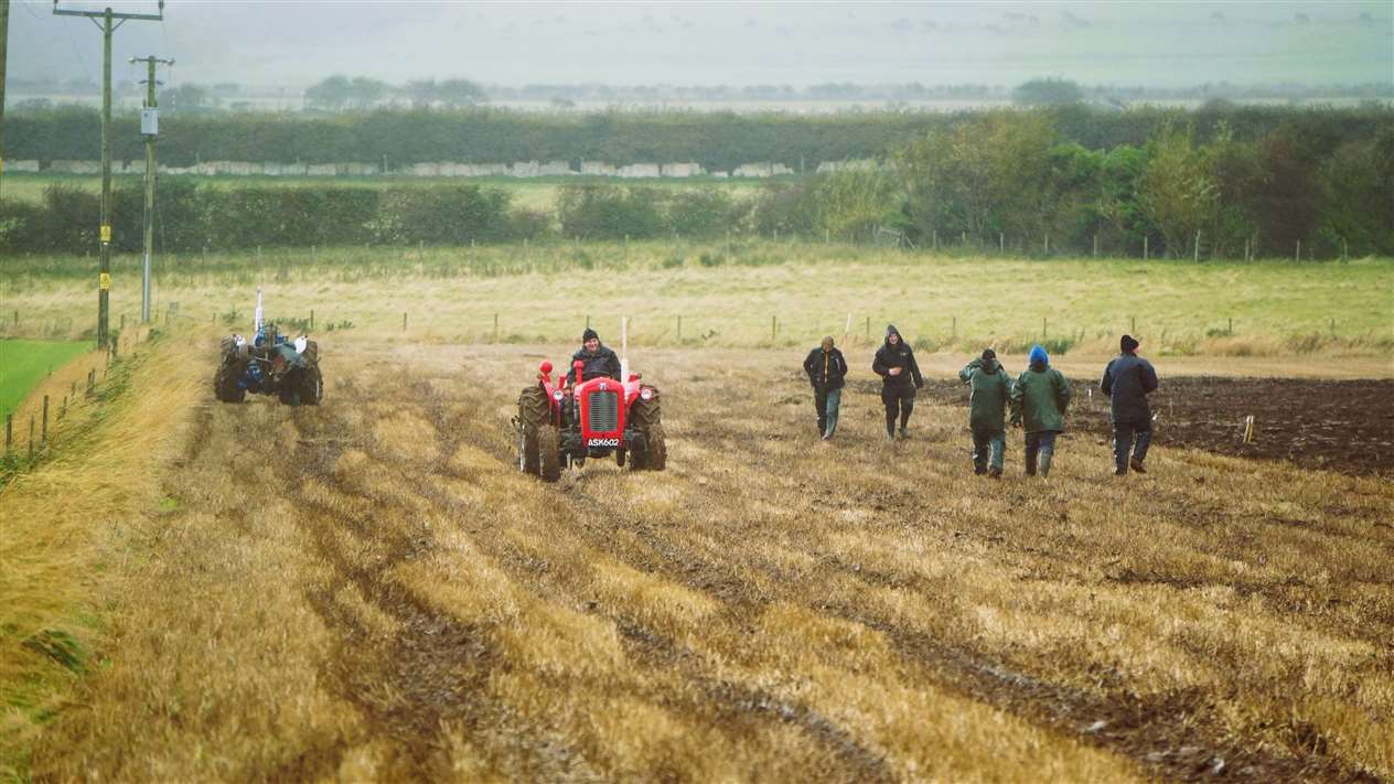 Some of the last competitors finish up at the Caithness Vintage Tractor and Machinery Club annual ploughing match at West Greenland farm on Saturday. Picture: DGS