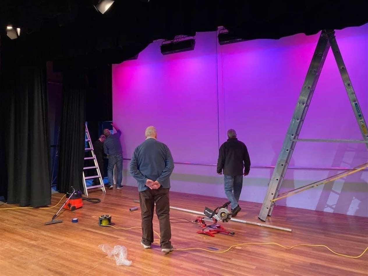 Work going on behind the scenes to get the set ready for the panto.