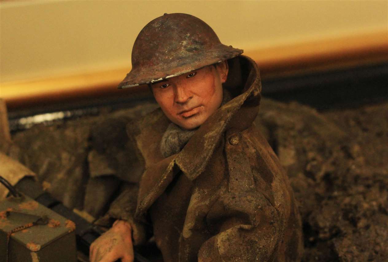 A figure in one of John Brotherston's WWI dioramas.