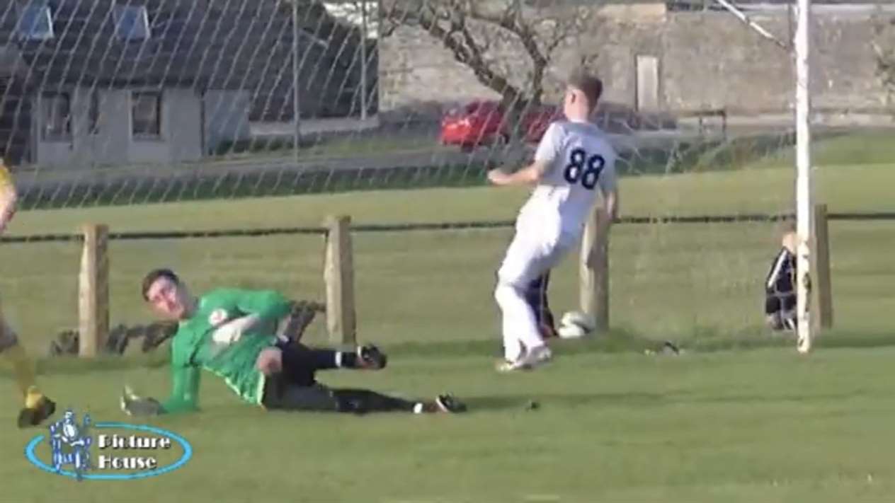 Bellmac goalkeeper makes a save in last week's disputed Highland Amateur Cup tie. But is it regular keeper Daniel Rae or Sunnybank reserve goalie Ryan Slaney?