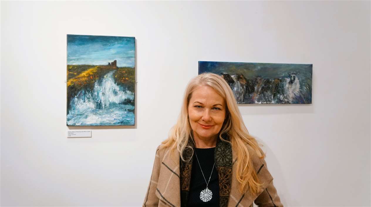 Ewa Allan with her atmospheric oils showing wintry weather at the Castle of Old Wick and well-fleeced sheep huddled against the cold. Picture: DGS