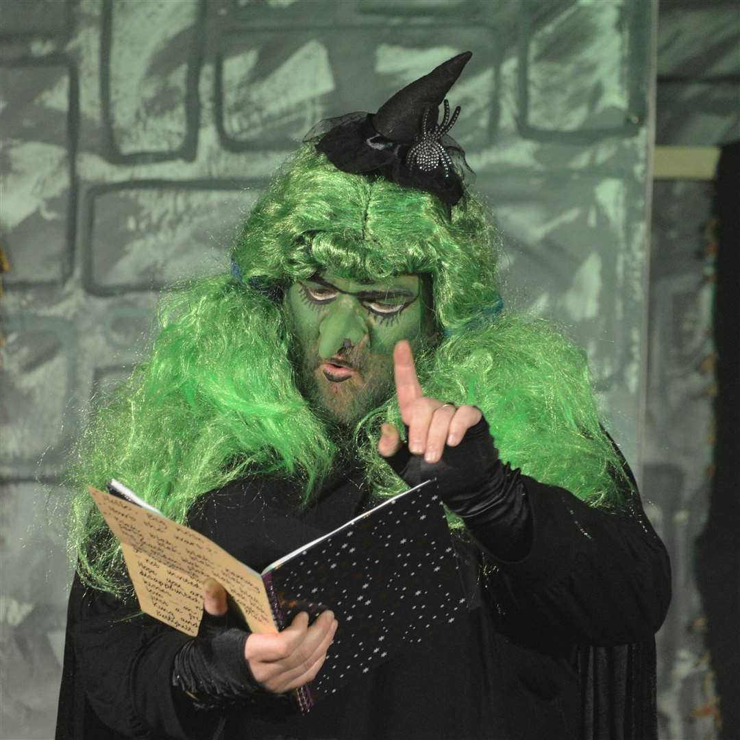 Andreas Hurfurt as the wicked witch, casting evil spells. Picture: Jim A Johnston