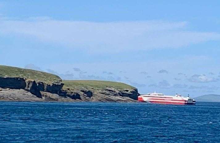 The ferry aground on Swona on Tuesday. Picture: Thurso RNLI