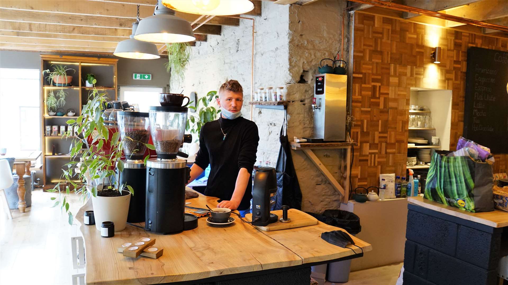 Kyle Slinger at his new café on Brabster Street called Olive. He's holding back the opening date until the staff are all fully trained up.