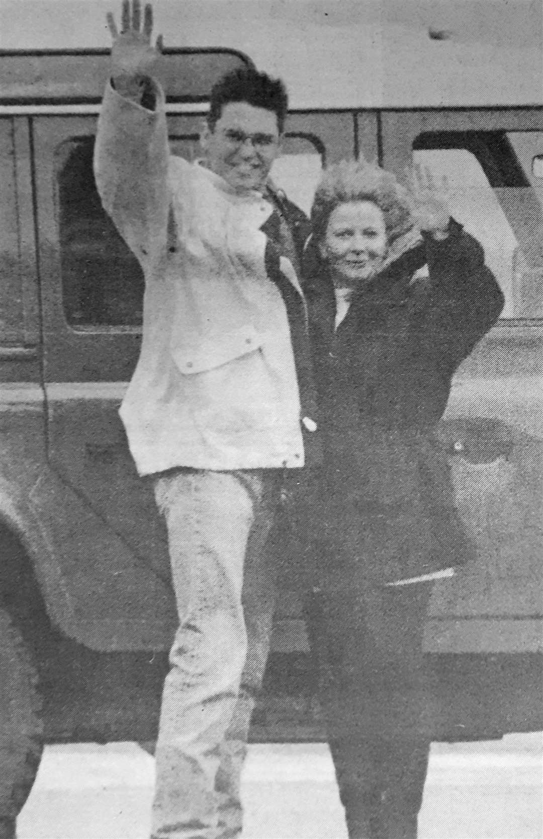 A snapshot of Phillip Schofield and his wife Stephanie at Wick Airport after their wedding.