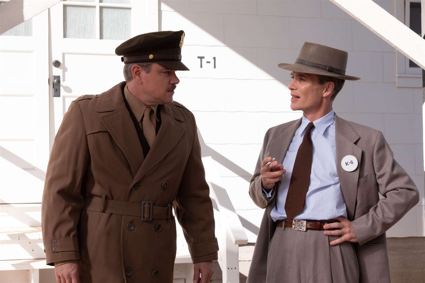 A still from Oppenheimer which stars Cillian Murphy as the main character (at right).