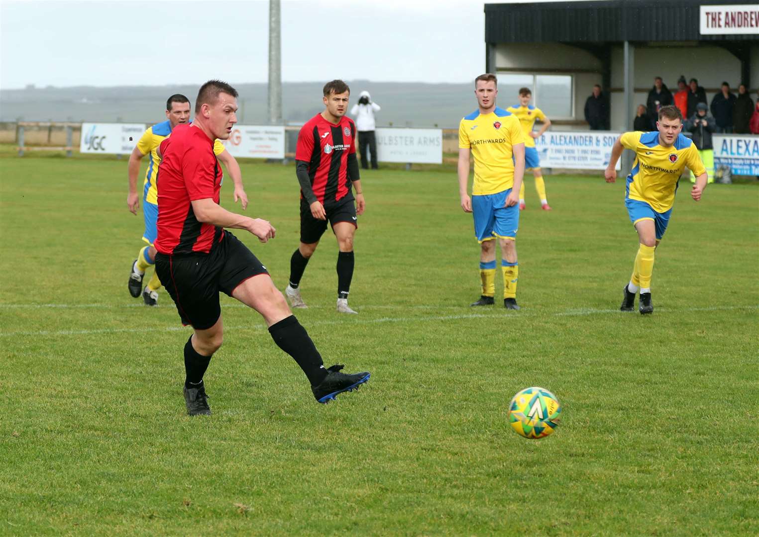 Andy Mackay opens the scoring for Halkirk United from the penalty spot during last month's 6-1 victory over Orkney at Morrison Park. Picture: James Gunn