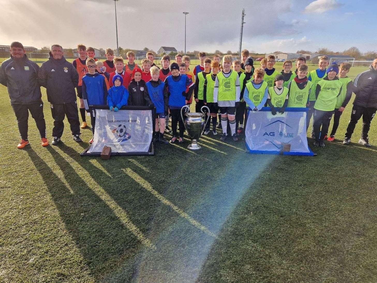Three age groups of players under went a session with Benfica coaches Joao Rosmaniho and Serguei Kandaurov - pictured is the older 11-15 bracket at Thurso Football Academy.