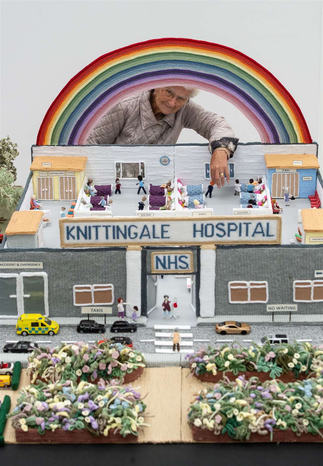 Mrs Seaman raised funds for the NHS with her woollen Knittingale Hospital (Joe Giddens/PA)