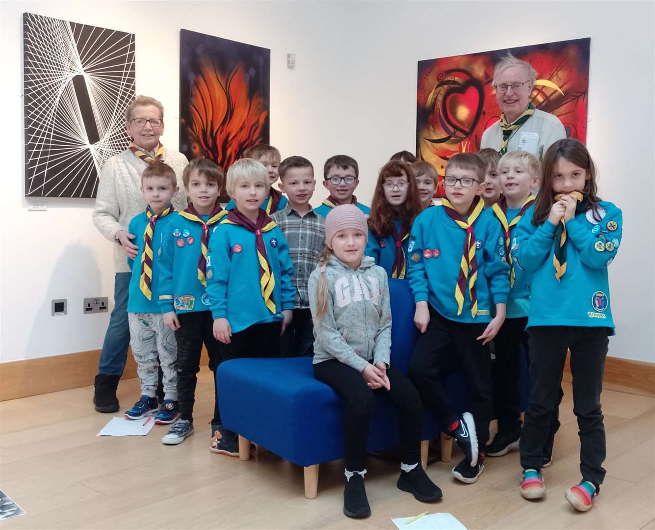 Beavers at North Coast Visitor Centre art exhibition 'Change' with leaders Sandra Carson and Ian Pearson.