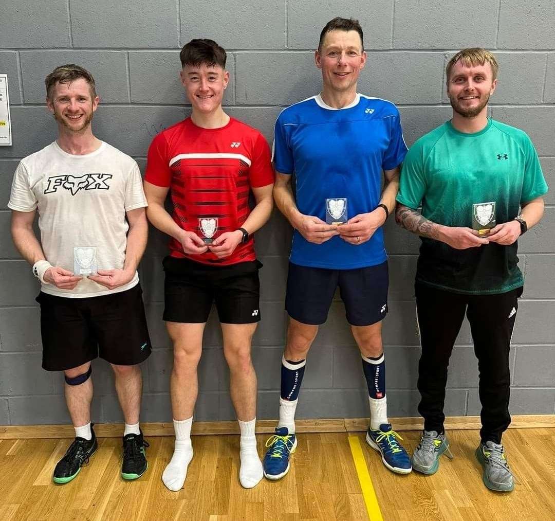 Open men's doubles runners-up Iain Nicolson and Matthew Robertson with winners Mark Mackay and Craig Jappy.