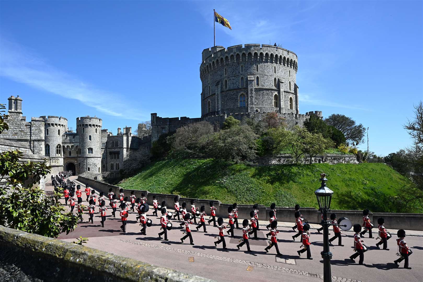 The Foot Guards Band are seen marching into position at Windsor Castle (Leon Neal/PA)