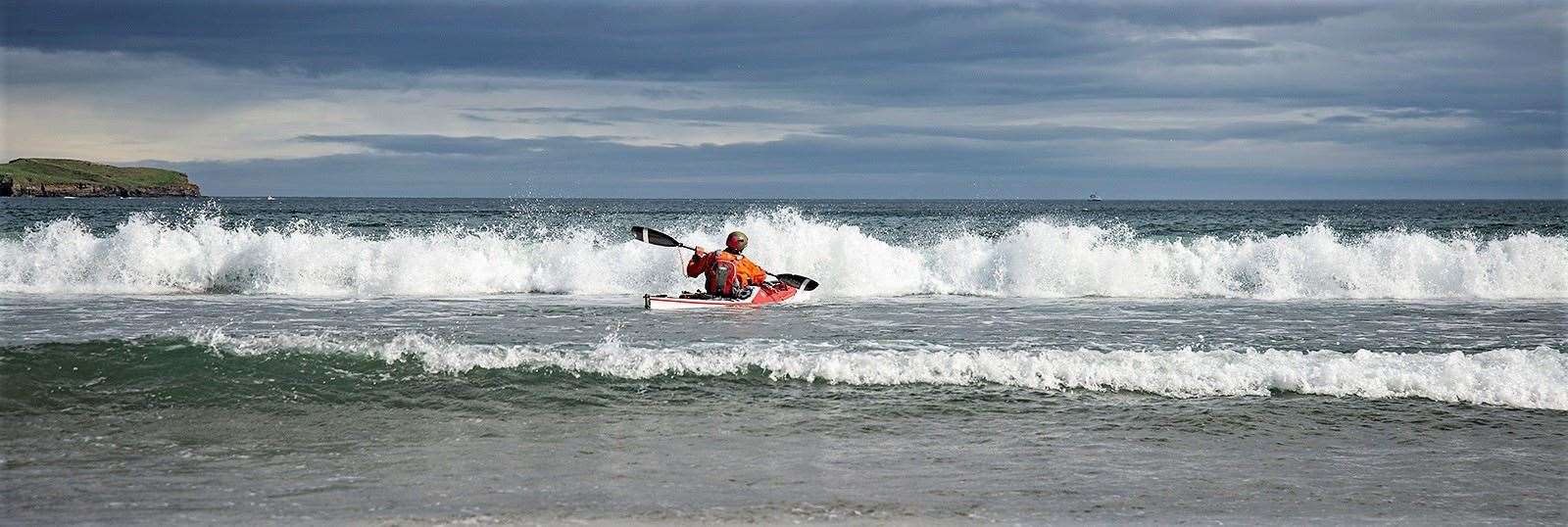 Stuart braves the waves in this panoramic picture taken at Thurso beach on Sunday. Picture: Gordon Milne