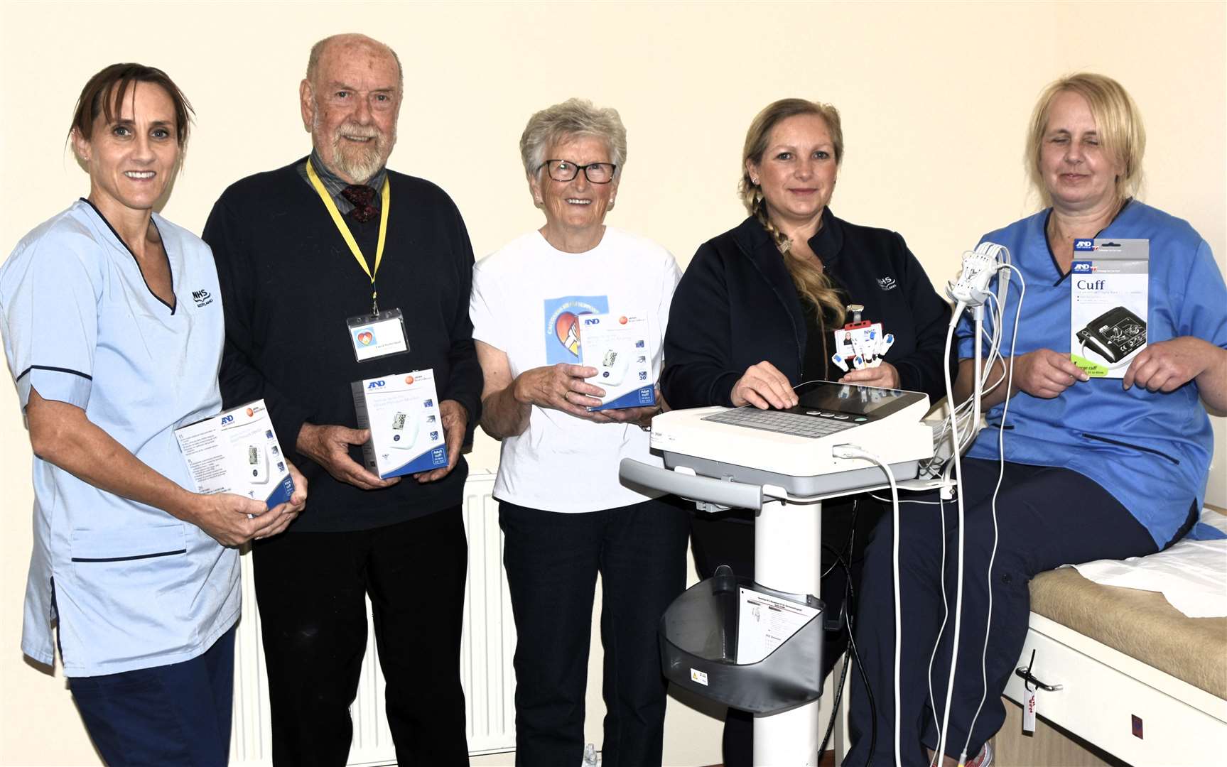 The presentation of the new ECG machine and other donations at Wick’s Three Harbours GP Practice.