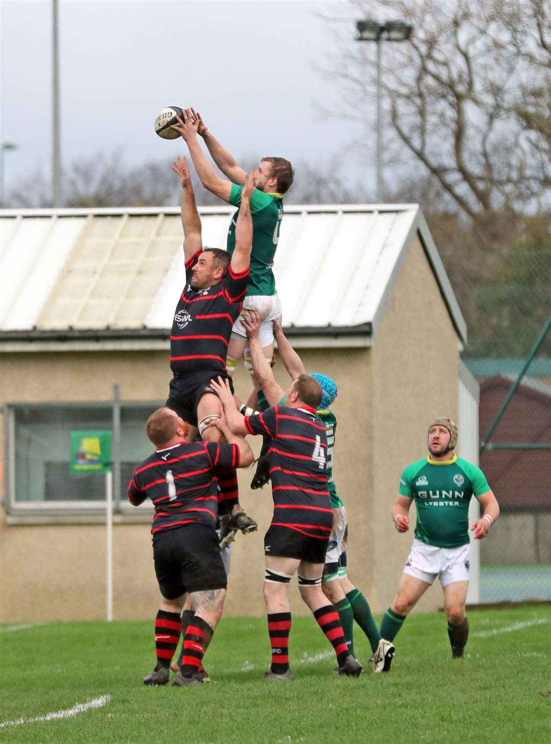 Thomas Storey wins a lineout during the Greens' victory over Aberdeenshire. Picture: James Gunn