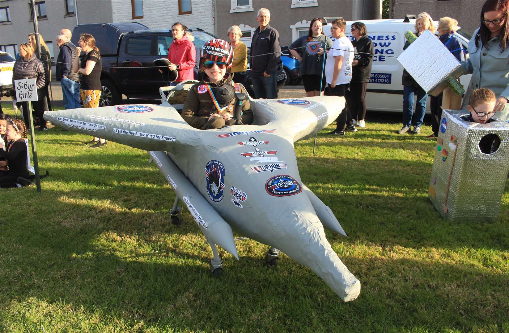 Top Gun pilot Lexy Henderson (7) flew in for the fancy-dress parade and went away with a first prize.