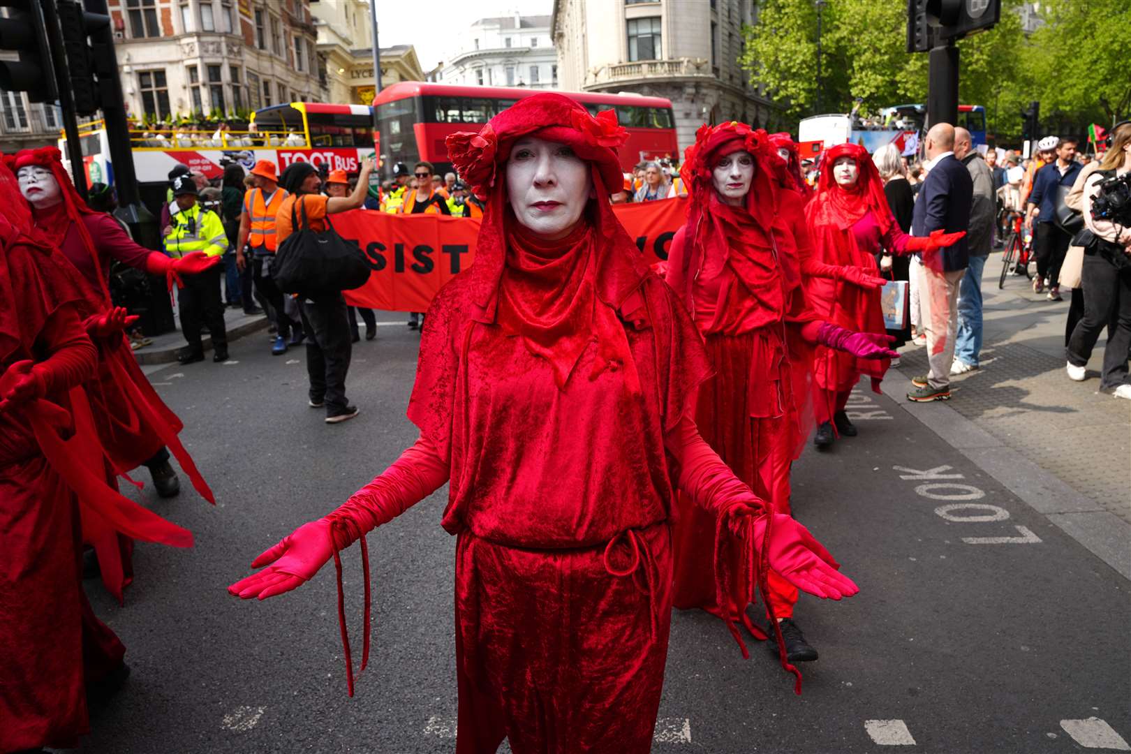 Protesters from Just Stop Oil take part in what it claims will be their last direct action protest in central London (Jeff Moore/PA)