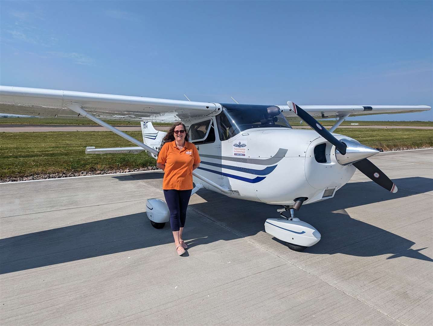 Karen at Wick John O'Groats Airport after her Cessna flight from RAF Lossiemouth on Tuesday.