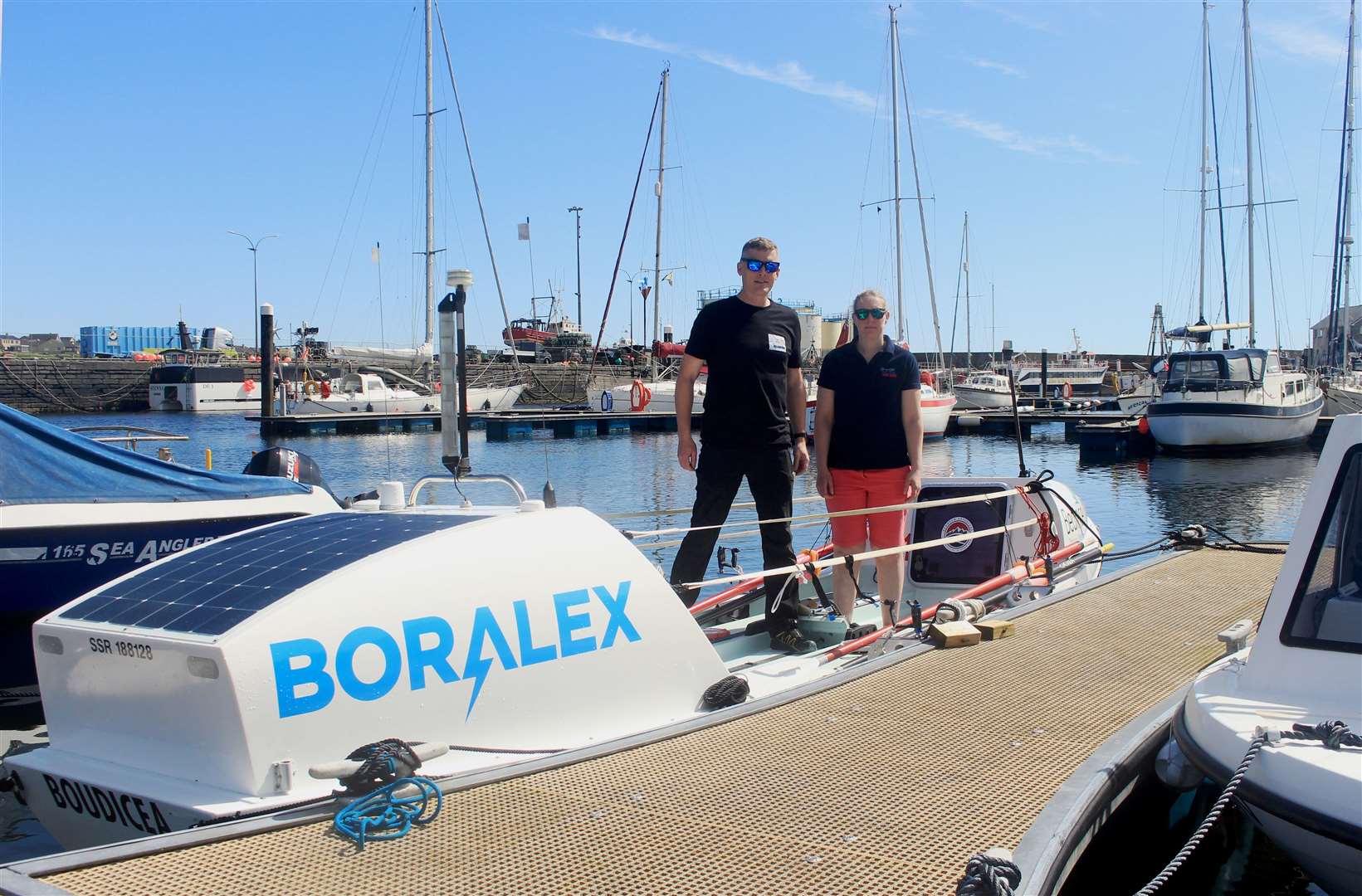 Allan Lipp and Mhairi Ross this week with their seven-metre-long carbon-fibre boat, Boudicea. Picture: Alan Hendry
