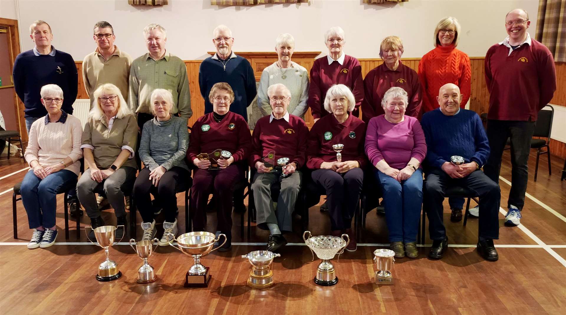 Halkirk District Bowling Club competition winners with their silverware.