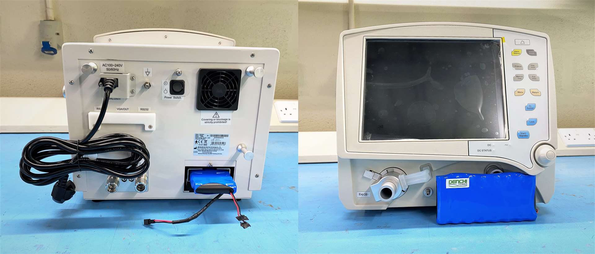Denchi batteries were modified for the ventilator units.