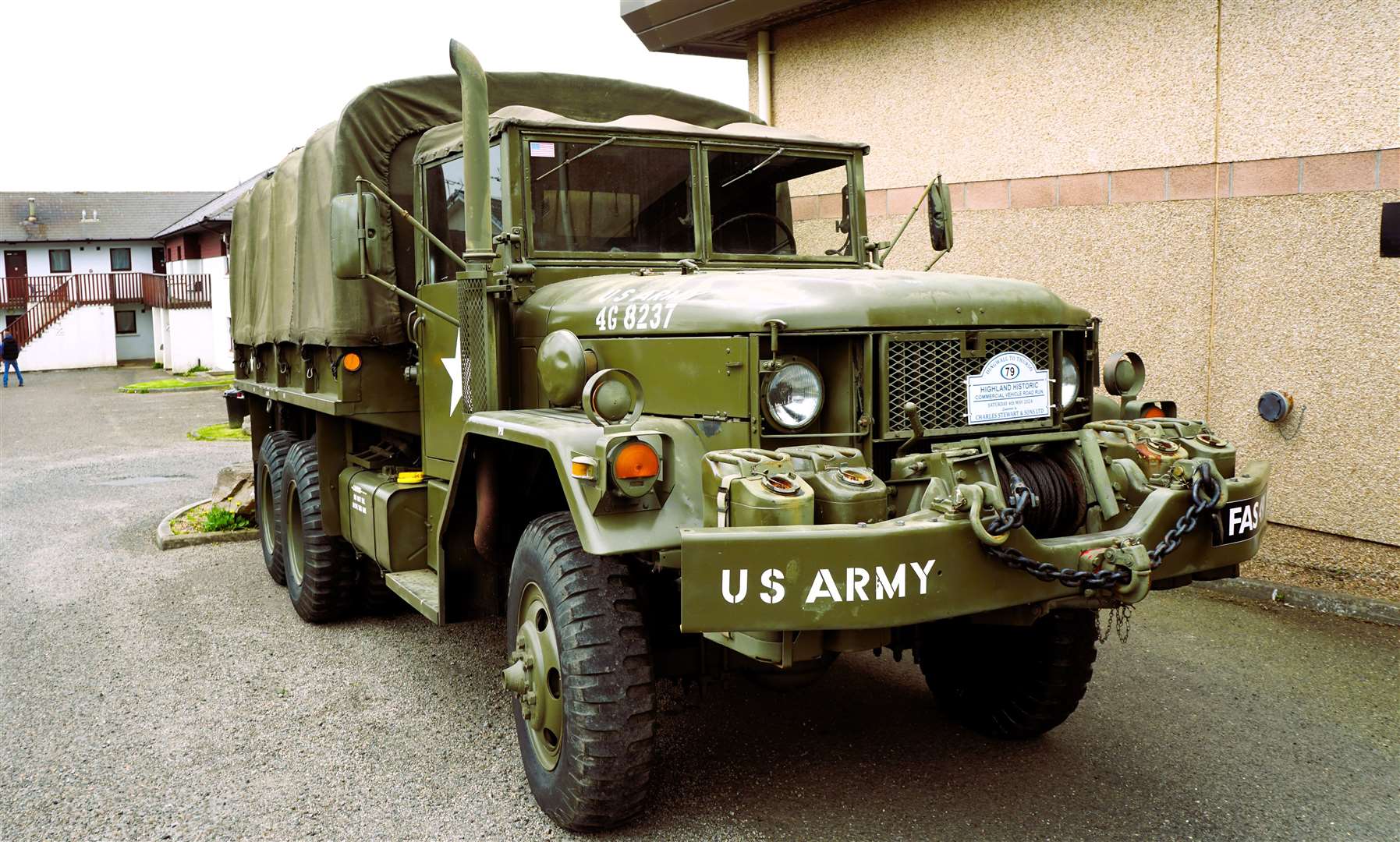 An American army truck sits at the car park of the Weigh Inn hotel in Thurso. Picture: DGS