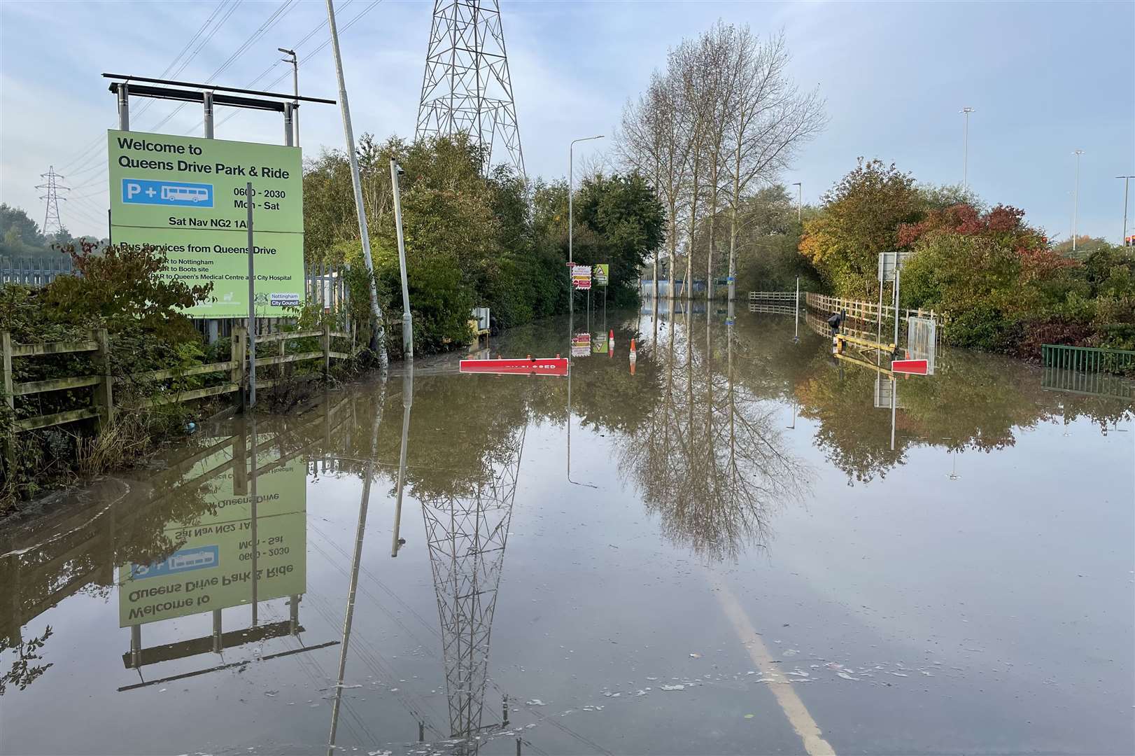 Queen’s Drive Park & Ride in Nottingham, closed due to flooding (Callum Parke/PA)