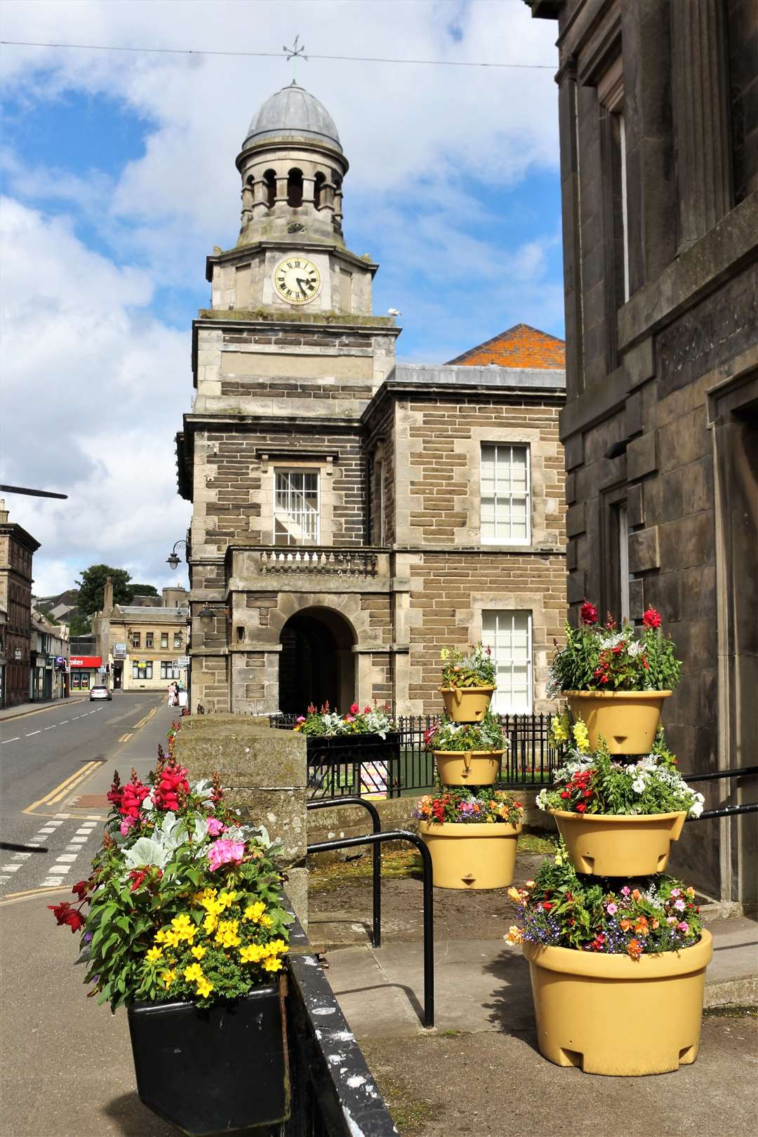 Wick Flower Baskets bring colour to the town. Picture: Eswyl Fell