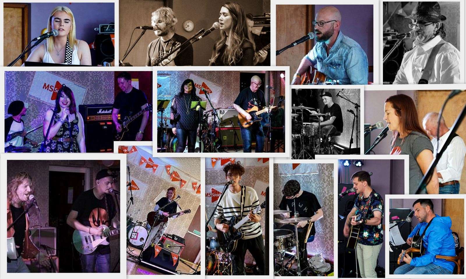 A collage of the entertainers at the latest Music for MS gig.