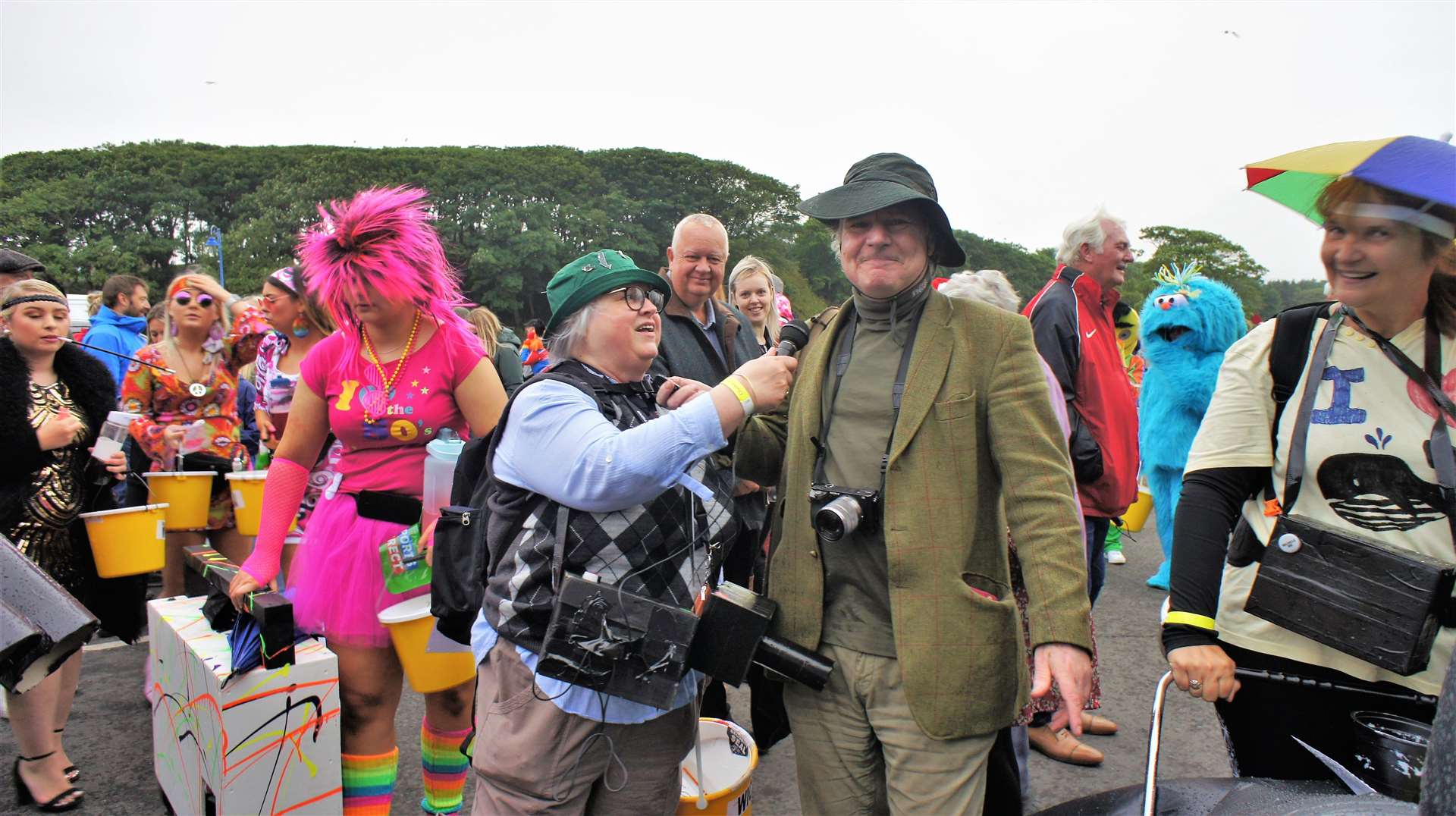 Ann Bremner from Thrumster appears as Groat reporter David G Scott and meets the man himself at Wick's Gala Week parade.