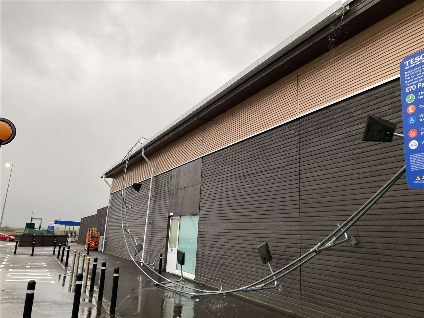 Friday's storm caused a railing on the roof at the Wick Tesco store to blow down. Picture: Richard Macleod