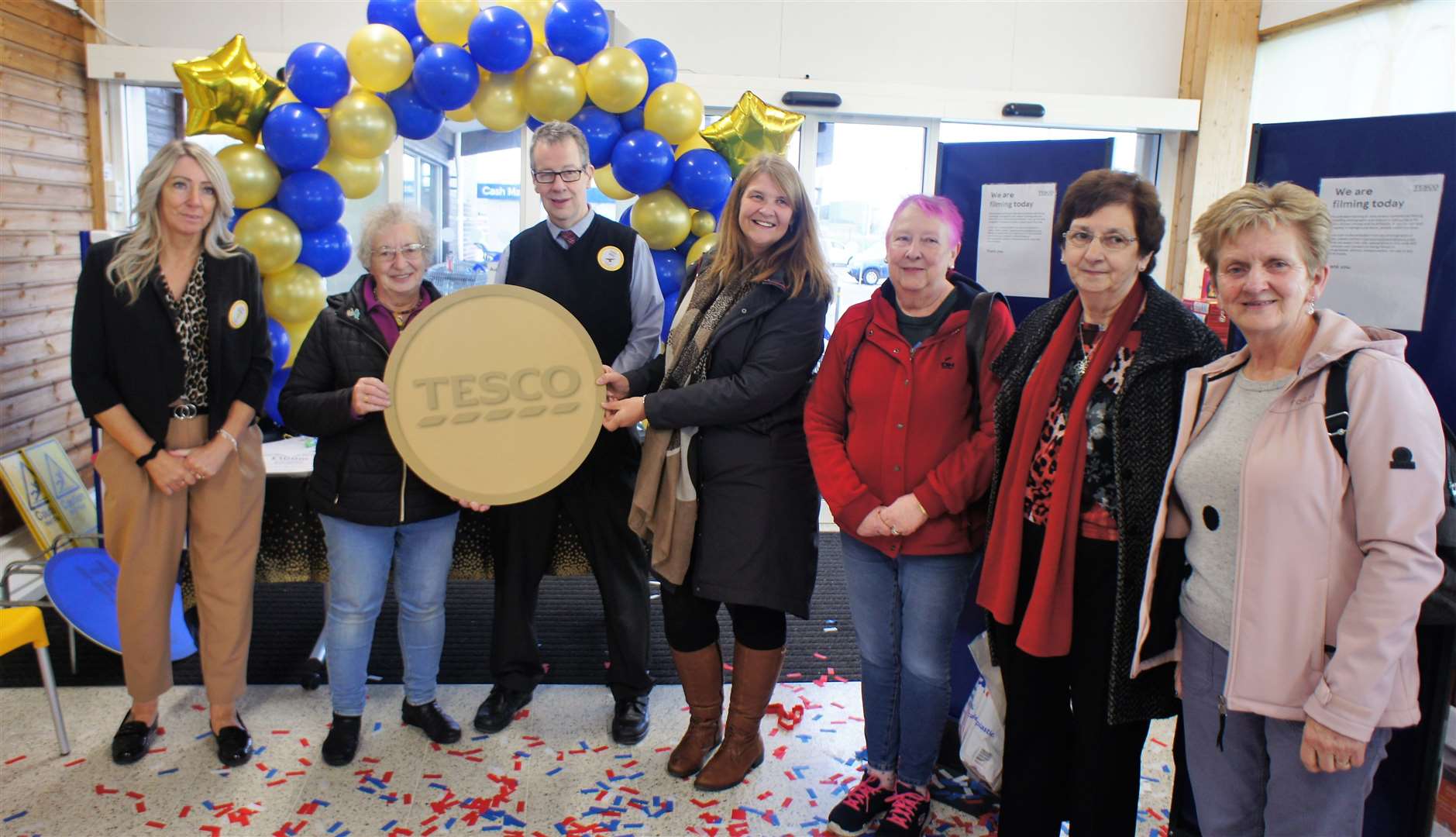 From left, Tesco community champion Karen Center, Jane McCarthy who chose the charity, Tesco fresh lead trade manager Billy Duchart, Jennifer Harvey development officer at PPP along with Norma Craven, Julie Ross and Mary Thain who volunteer at the lunch club. Picture: DGS