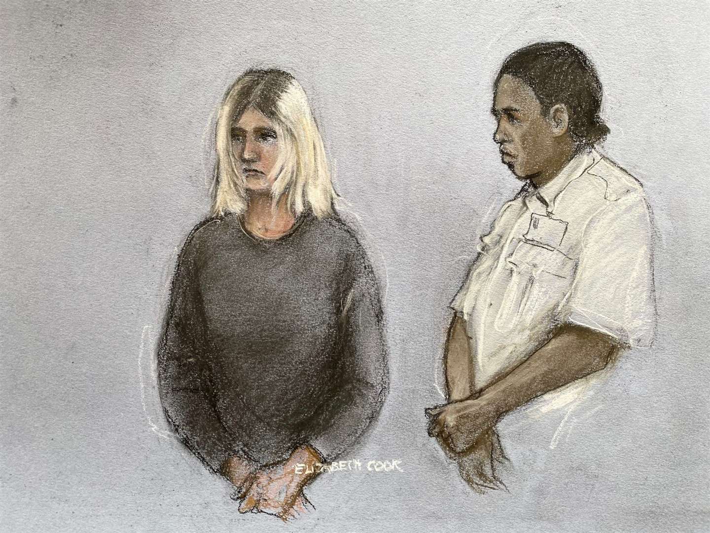 Court artist sketch of Virginia McCullough appearing at Chelmsford Magistrates’ Court, Essex, charged with the murders of her parents, John McCullough and Lois McCullough (Elizabeth Cook/PA)