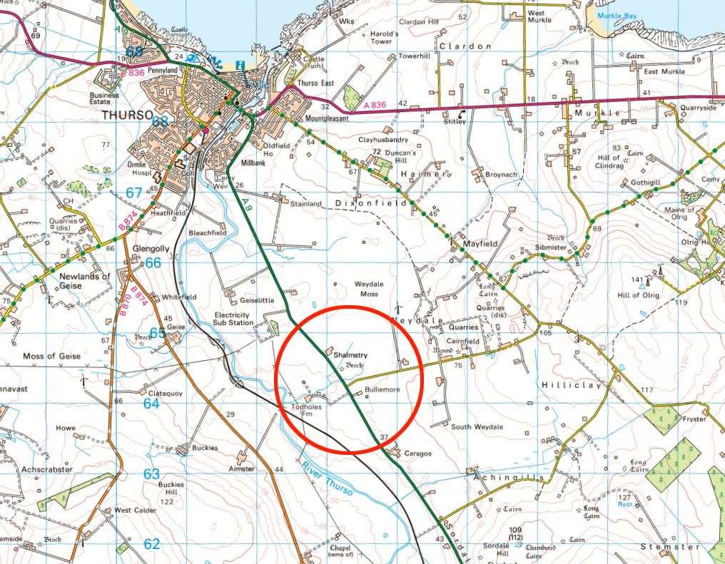 The works are due to take place south of Thurso, near Hilliclay. ©Crown copyright 2023 Ordnance Survey. Media 025/23.