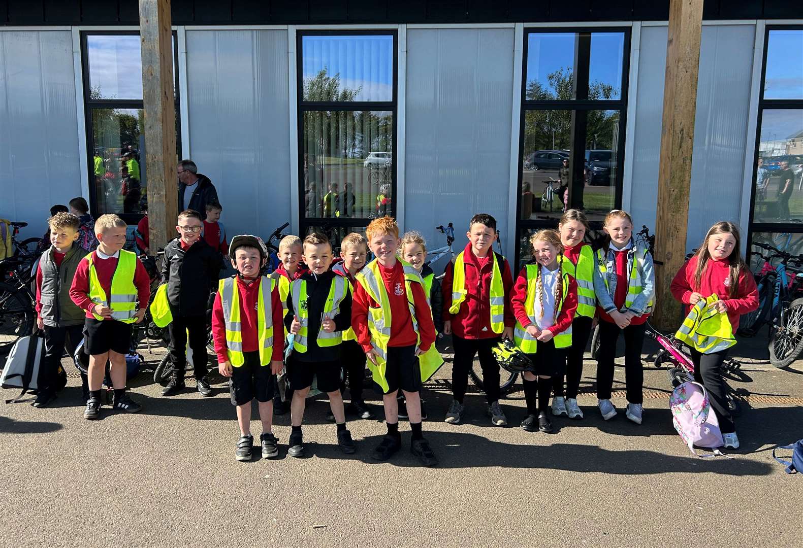 Some of the younger Noss pupils who joined the latest school bike train.
