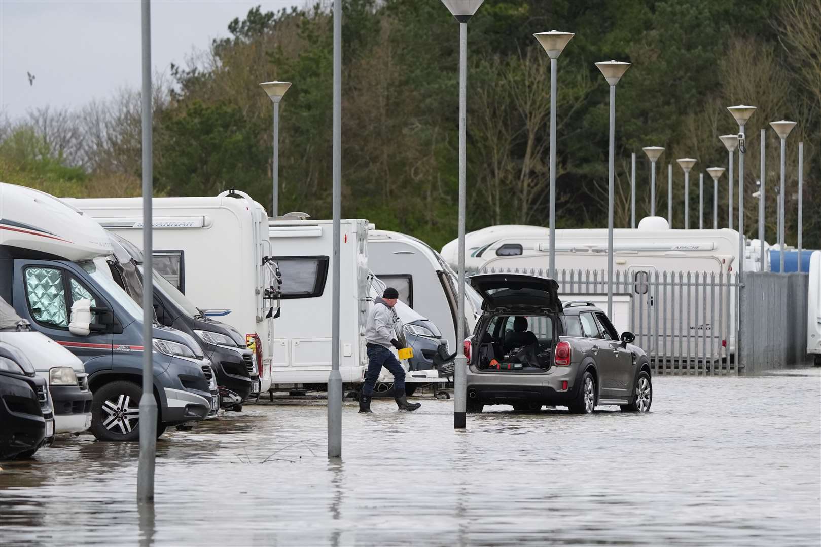 Flooding at a caravan storage site near Rope Walk (Gareth Fuller/PA)
