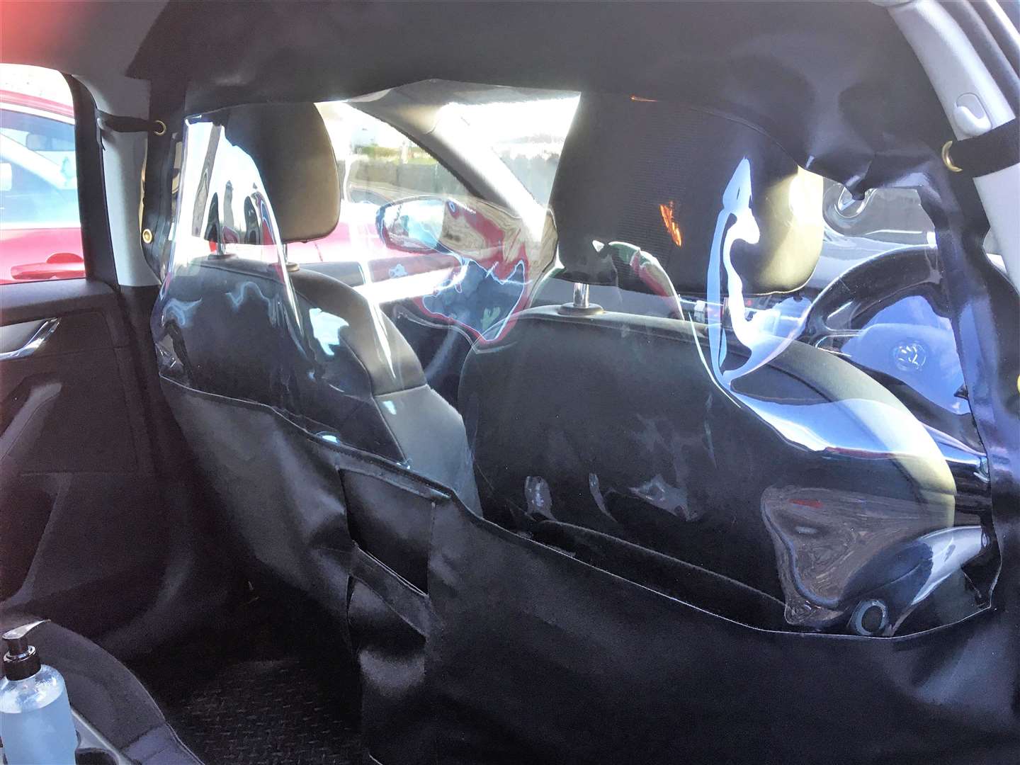The interior of a Pentland Cabs taxi showing how the screen is attached.