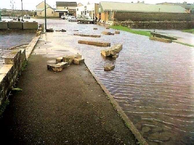 Flooding in 2015 caused concrete blocks to be dislodged beside the Thurso river