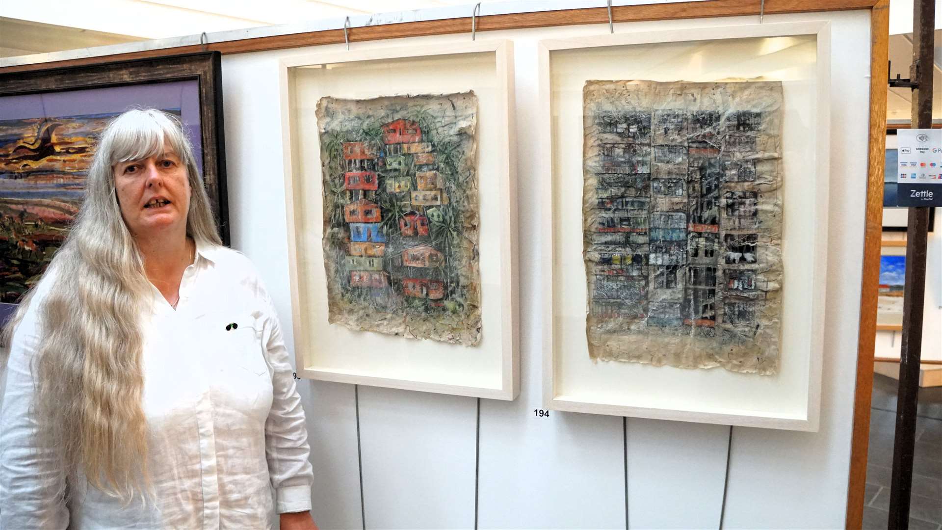 Aileen Paton has two of her works on display in which she utilises newsprint. Picture: DGS