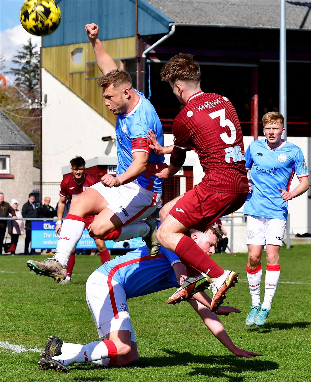 Captain Jack Halliday makes a clearance during Wick Academy's 4-0 win against Keith at Kynoch Park. Picture: Mel Roger