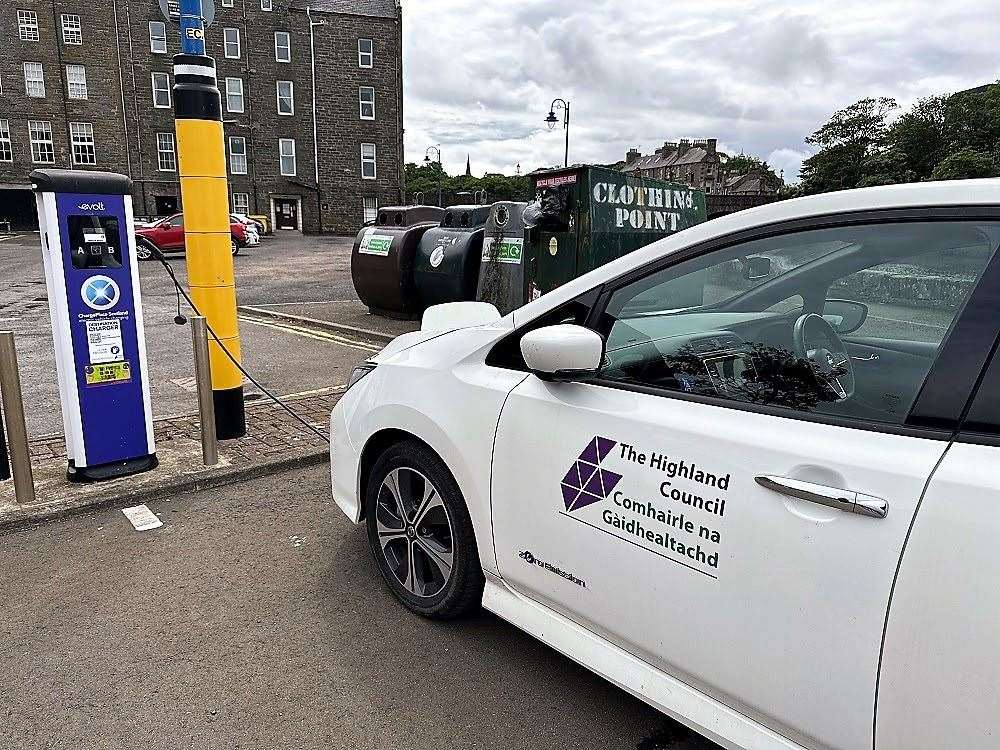 Electric vehicle charging up at Wick's riverside car park. Picture supplied
