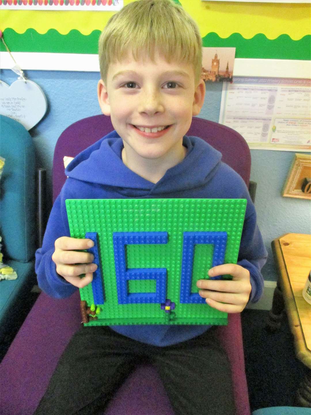 This boy made the number 160 from Lego bricks.