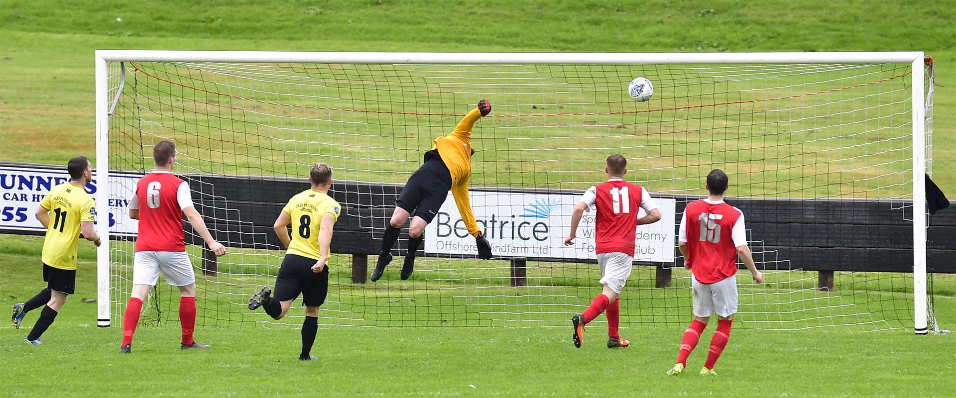 Orkney keeper Liam Valentine was unable to stop this effort from Craig Gunn (not in picture) for Wick's opening goal.