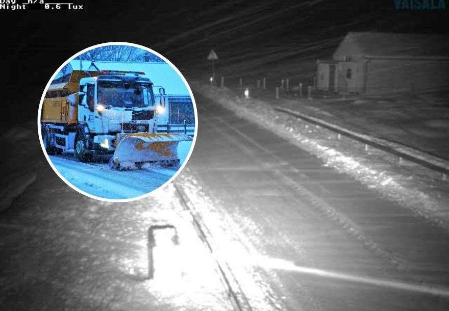 Aultguish this morning with gritter (inset)