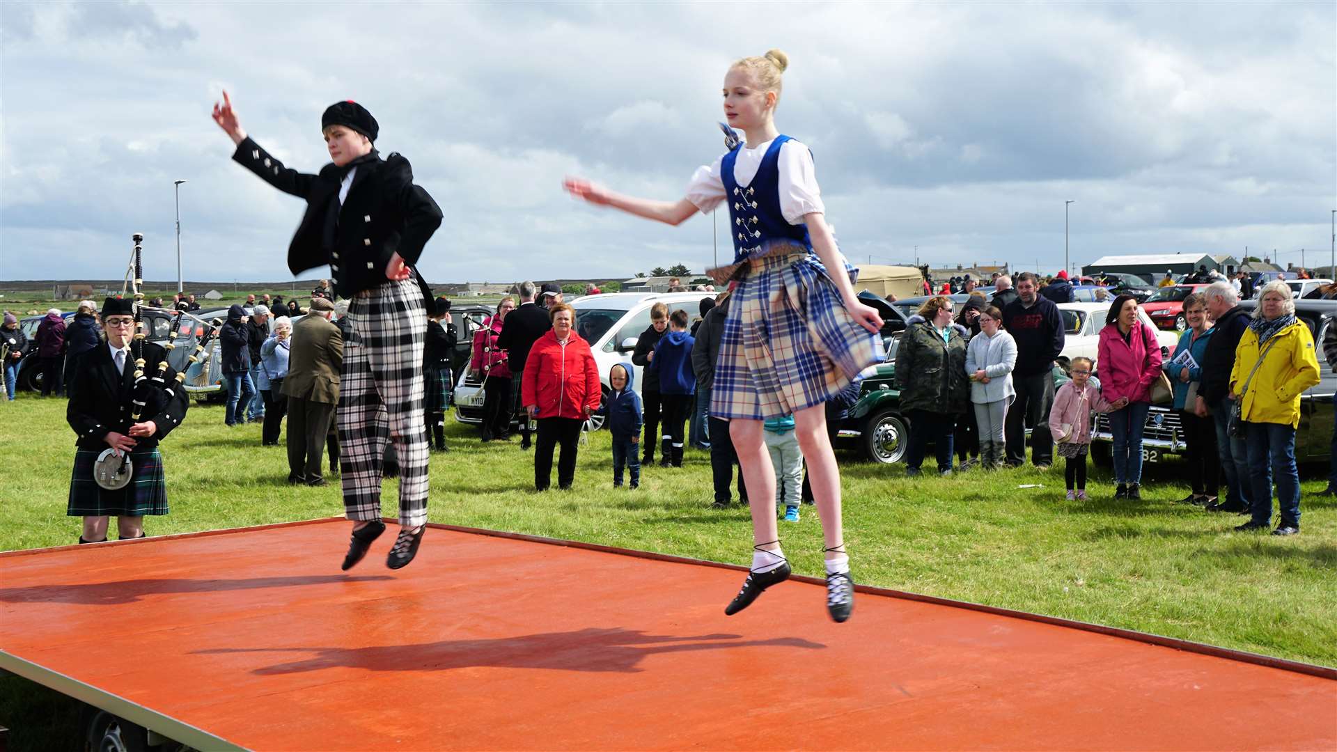 Highland dancers get high in the air during their routine. Picture: DGS