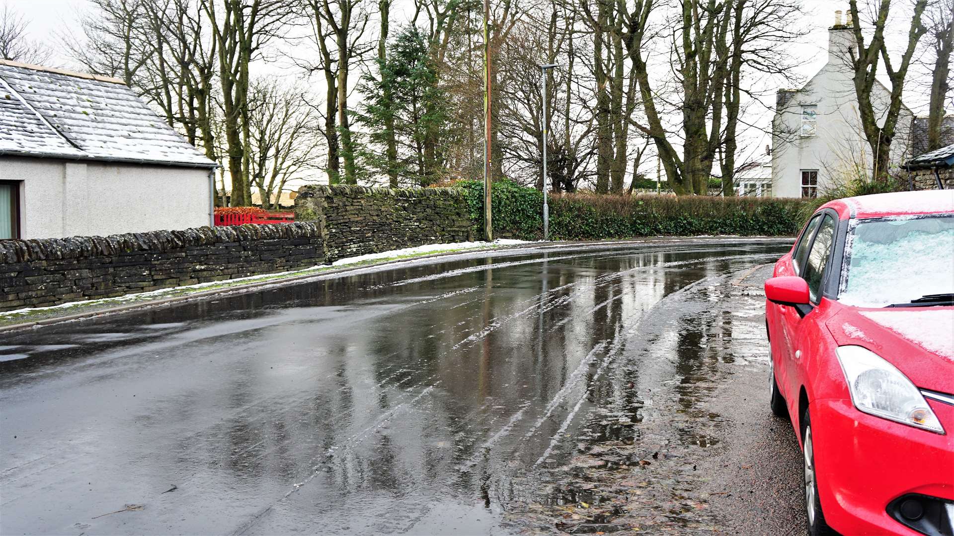 Wet roads in Watten this morning. Picture: DGS