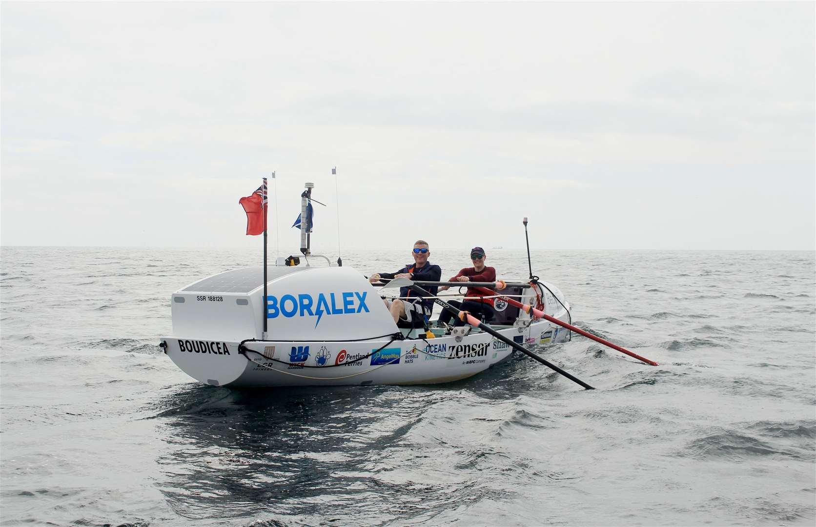 Allan Lipp and Mhairi Ross sailing out of Wick Bay in their 7m ocean rowing boat Boudicea. Picture: Alan Hendry