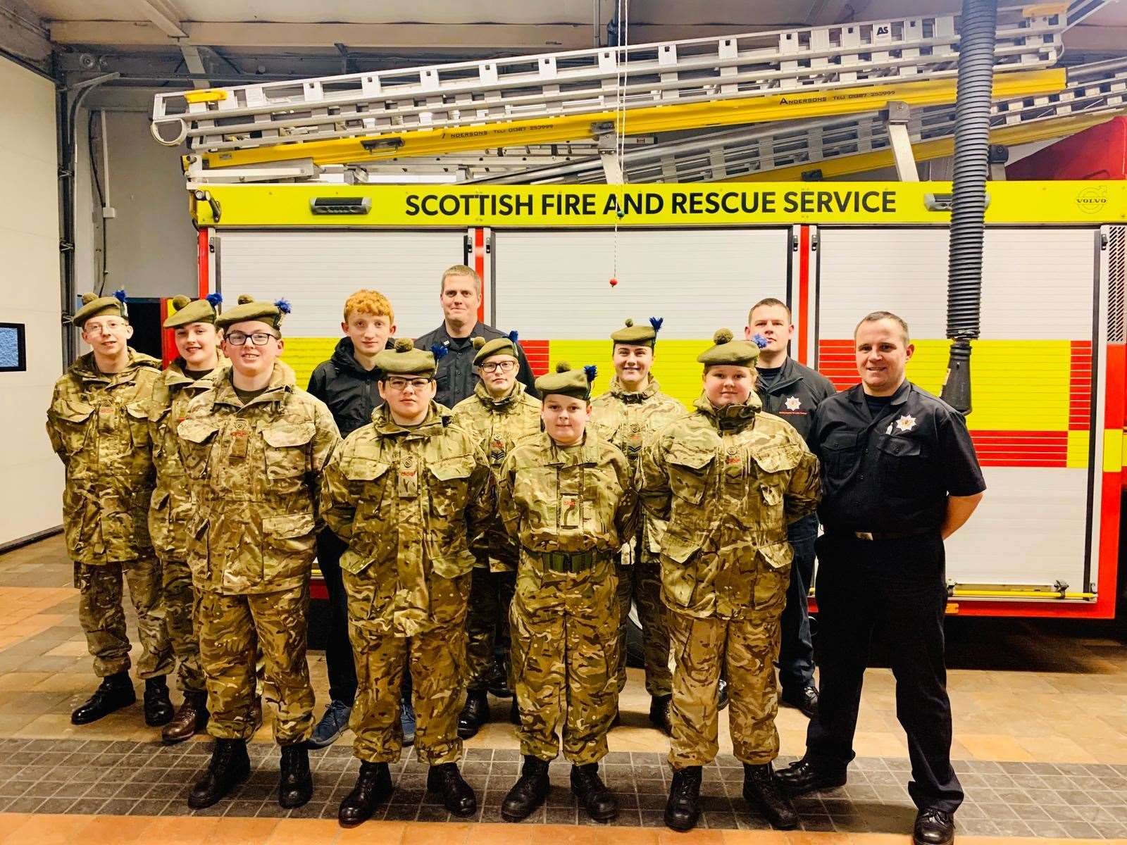 Army cadets from Thurso and Castletown detachments on their visit to the fire station in Thurso.